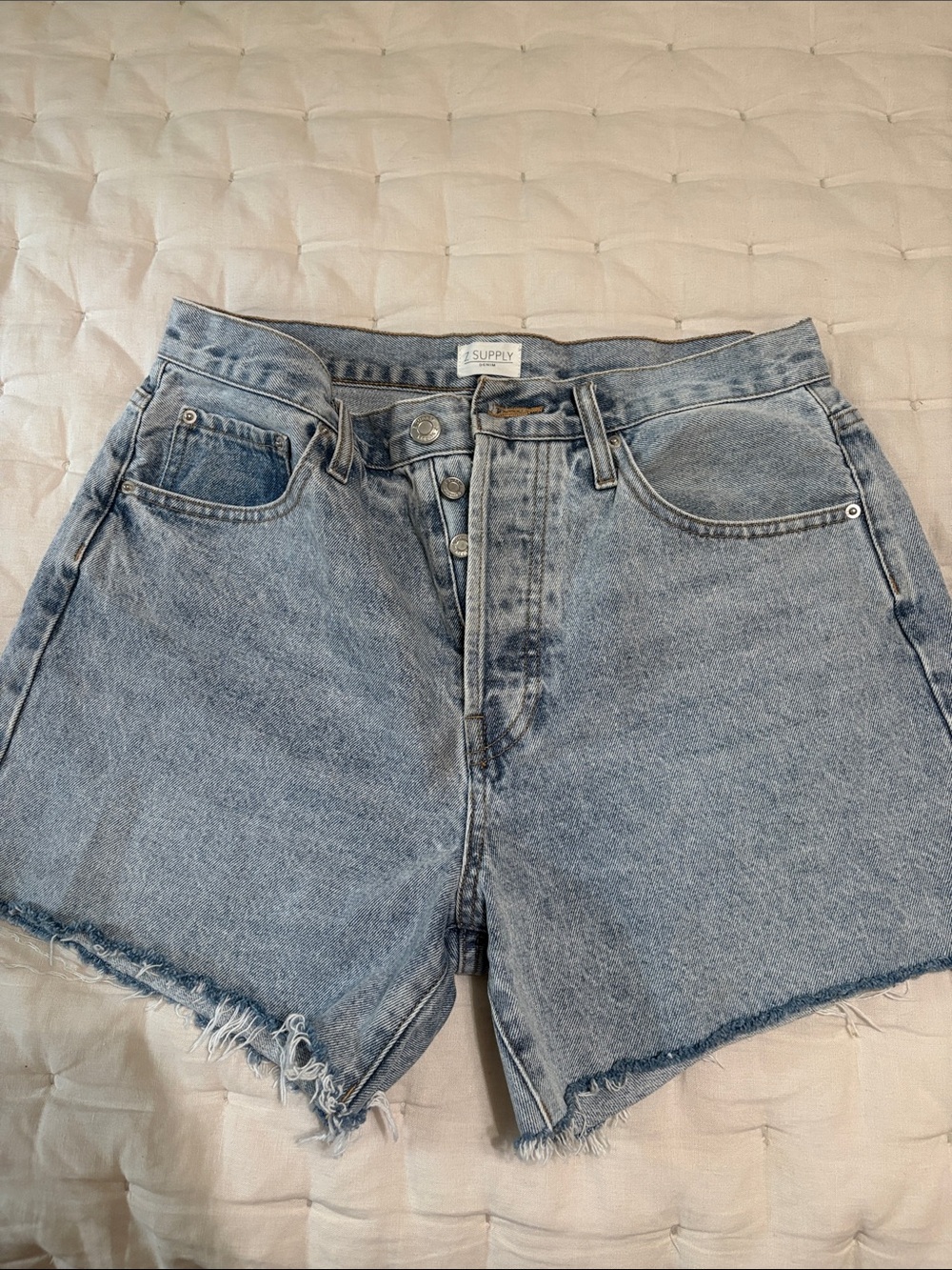 Z Supply Light Blue High-Rise Denim Shorts with Raw Frayed Hem